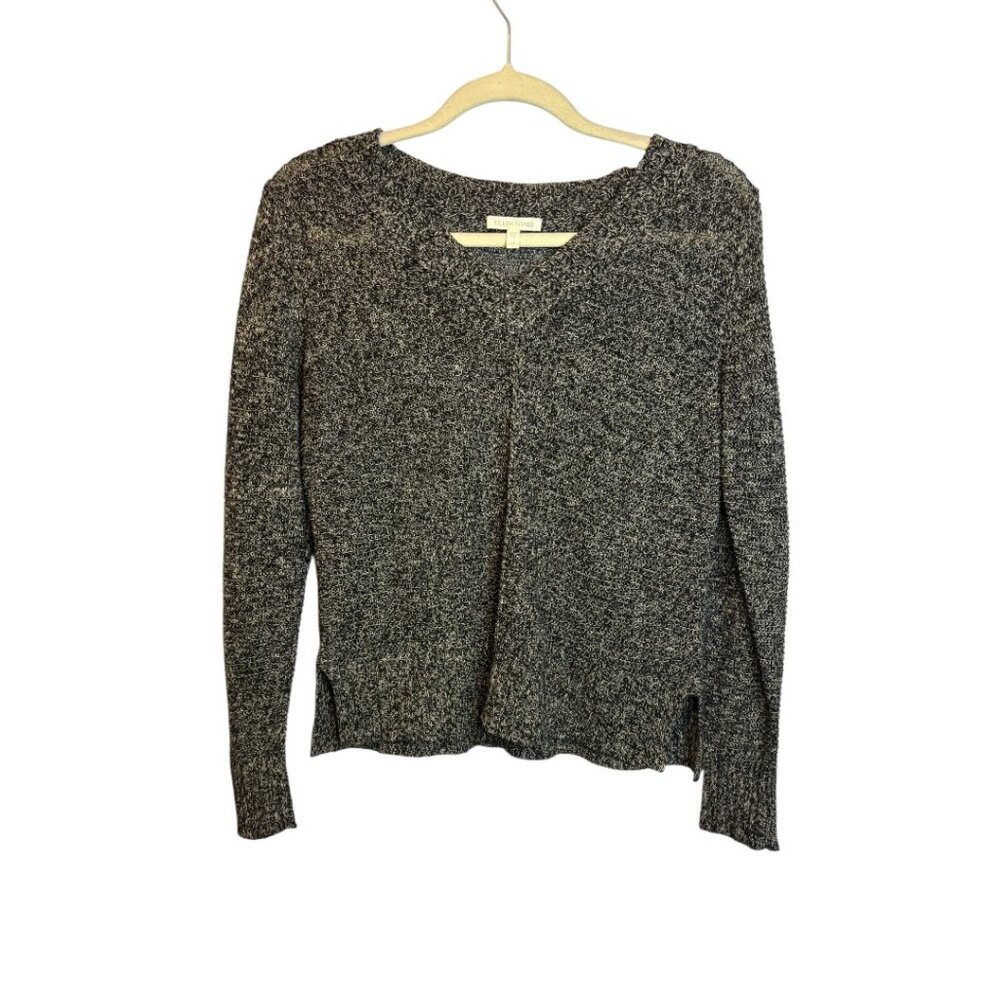 Eileen Fisher Sweater Women's XS Linen V-Neck‎ Office Minimalist White black